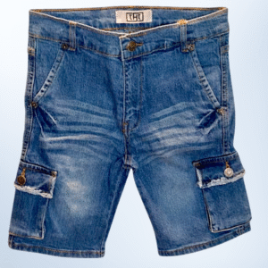 Kids denim cargo shorts front view